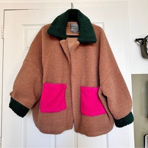 Anthropologie Oversized Colorblocked Teddy Jacket